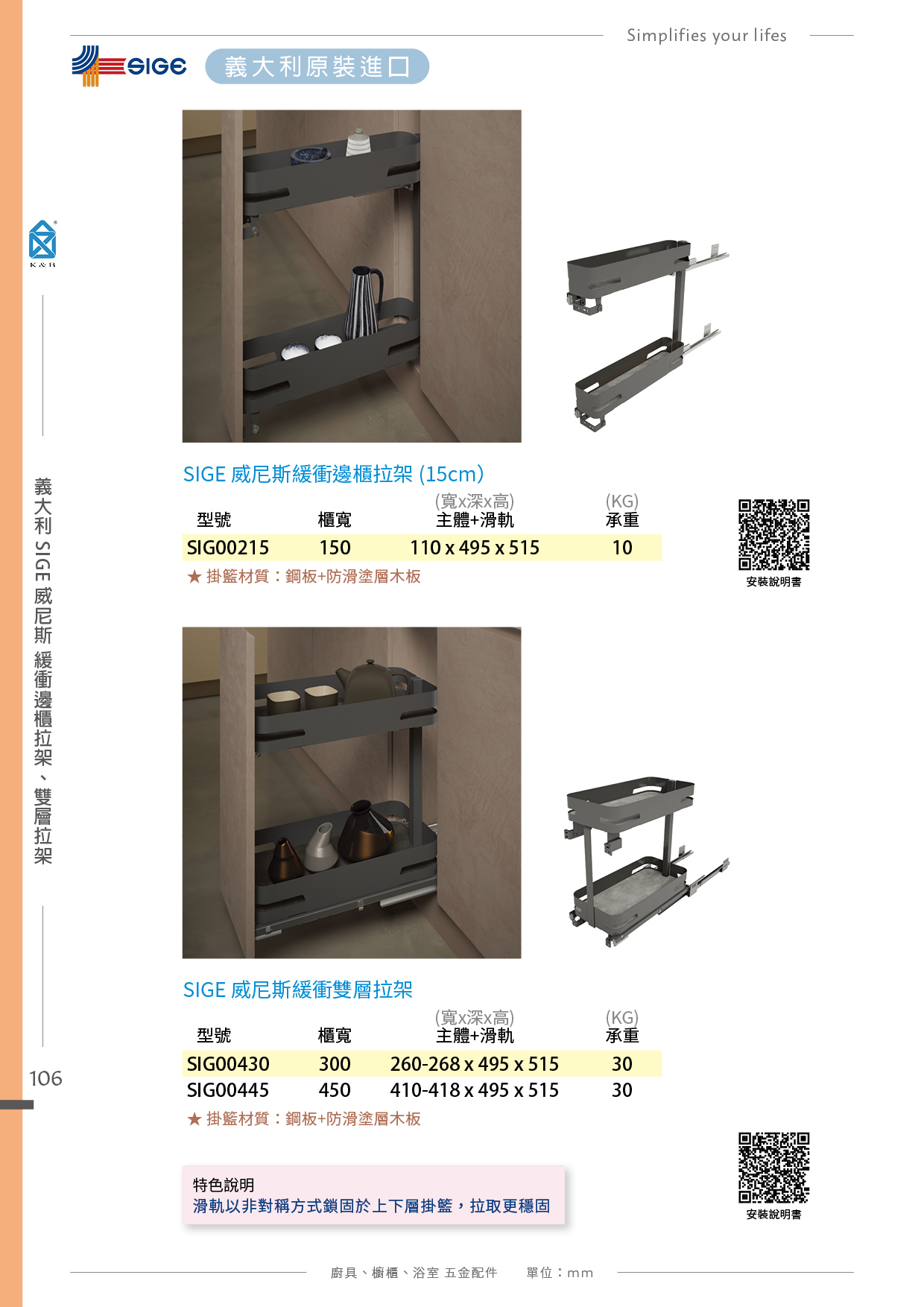 P90-115 義大利SIGE 廚具櫥櫃多功能五金