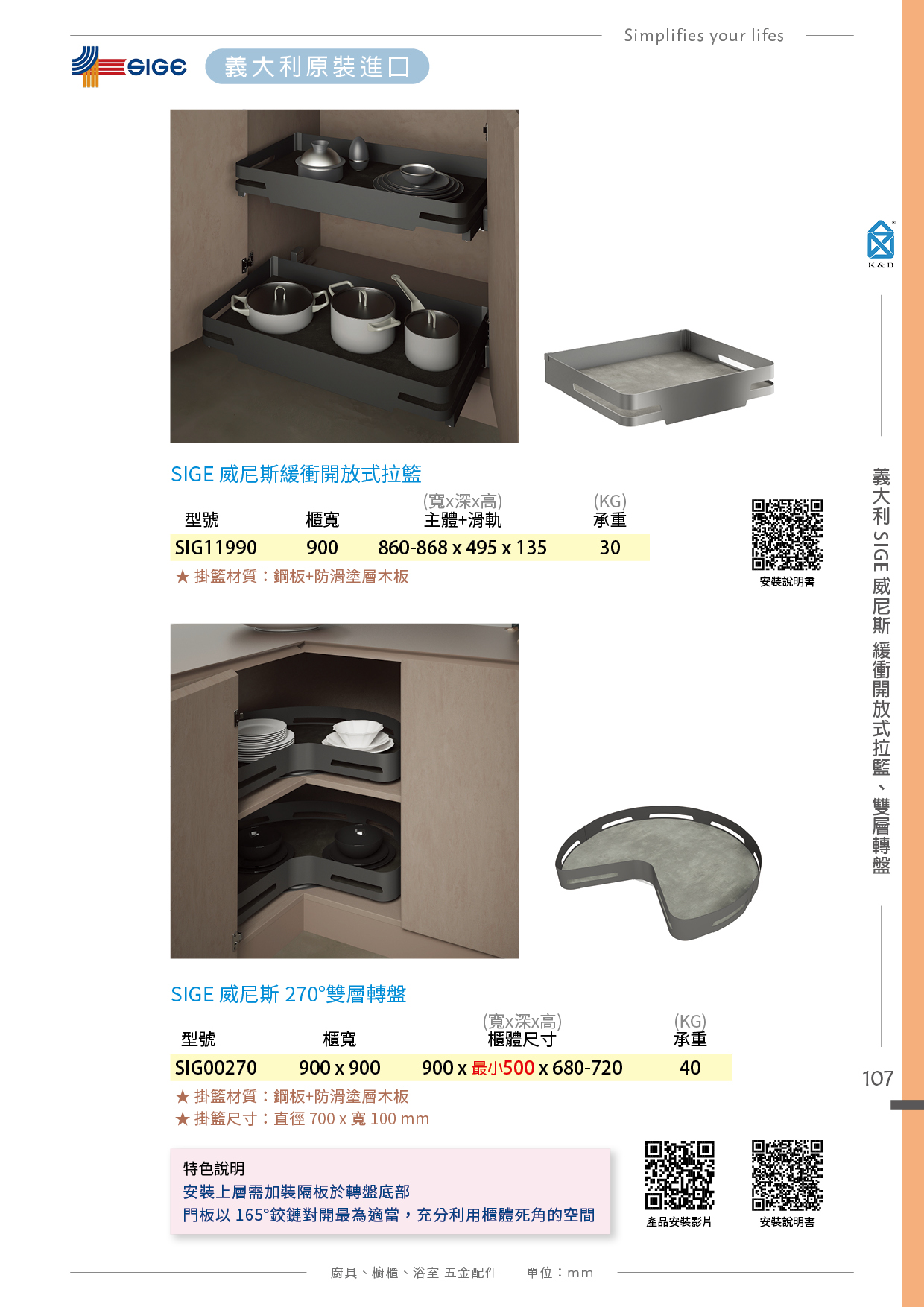 P90-115 義大利SIGE 廚具櫥櫃多功能五金