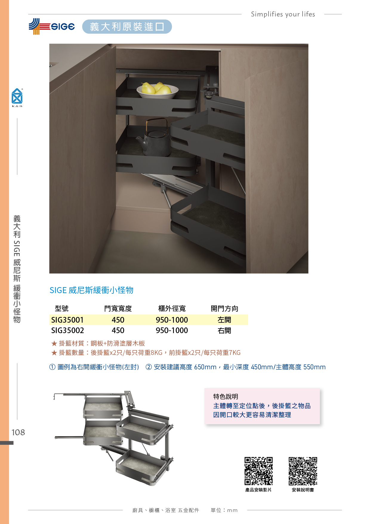 P90-115 義大利SIGE 廚具櫥櫃多功能五金