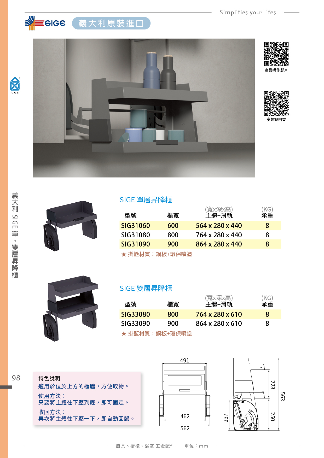 P90-115 義大利SIGE 廚具櫥櫃多功能五金