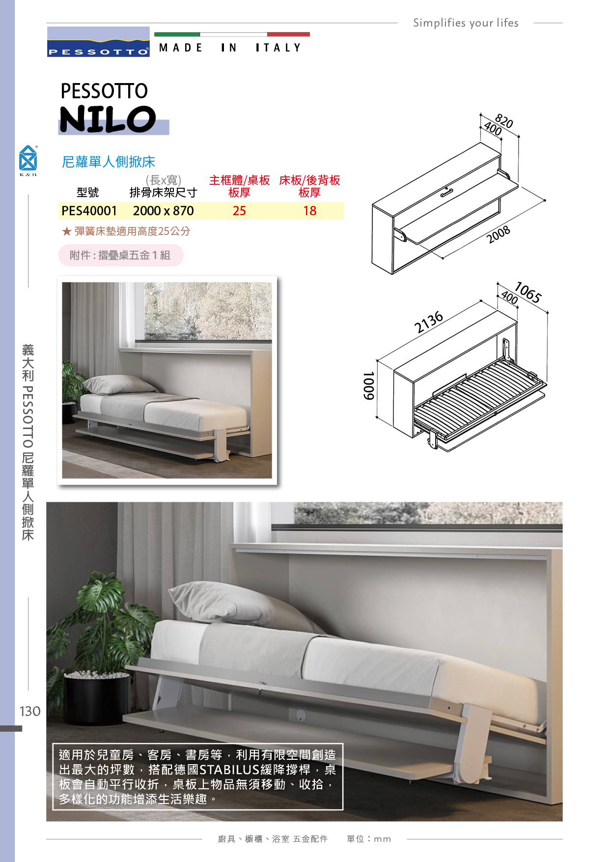 P121-131 義大利PESSOTTO 櫥櫃掀床五金