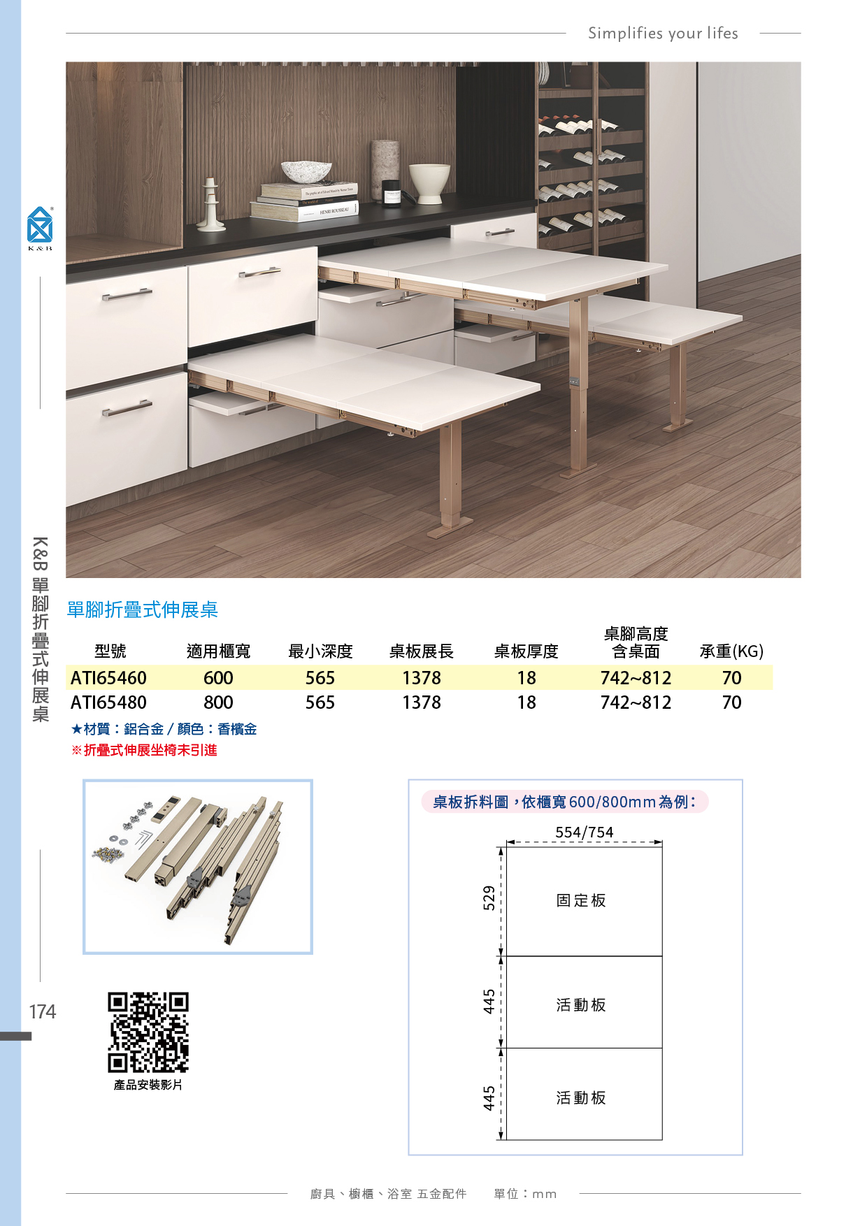 P168-179 K&B 廚具櫥櫃伸展桌五金