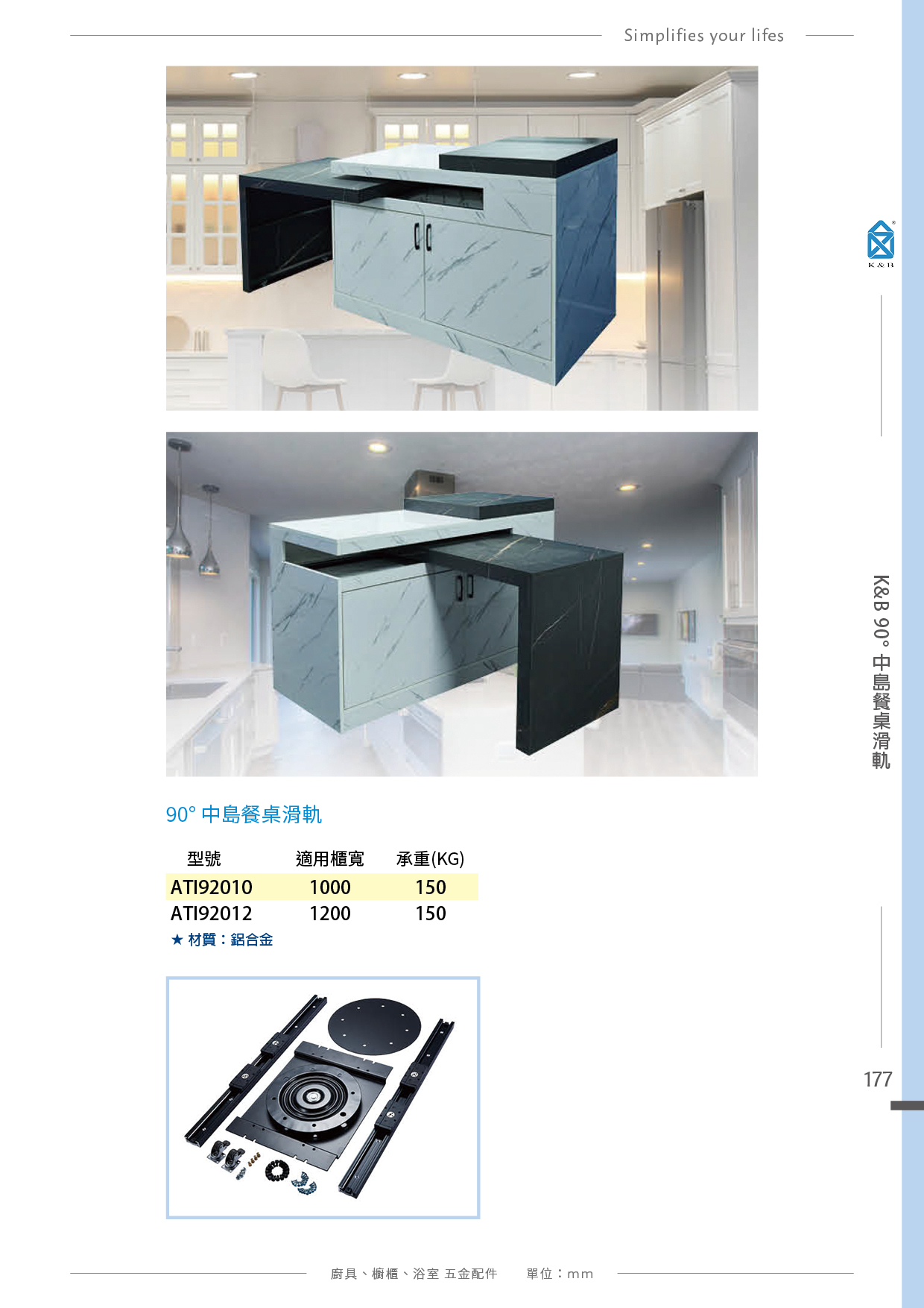 P168-179 K&B 廚具櫥櫃伸展桌五金