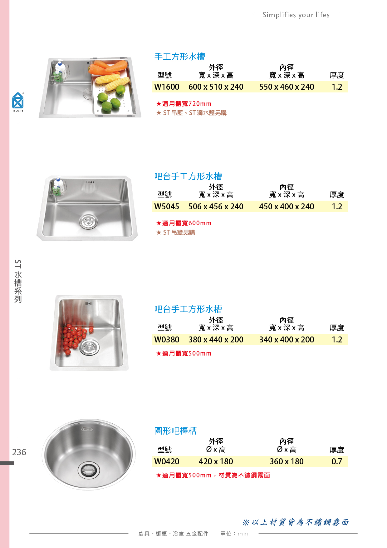 P.234~238 不鏽鋼水槽系列