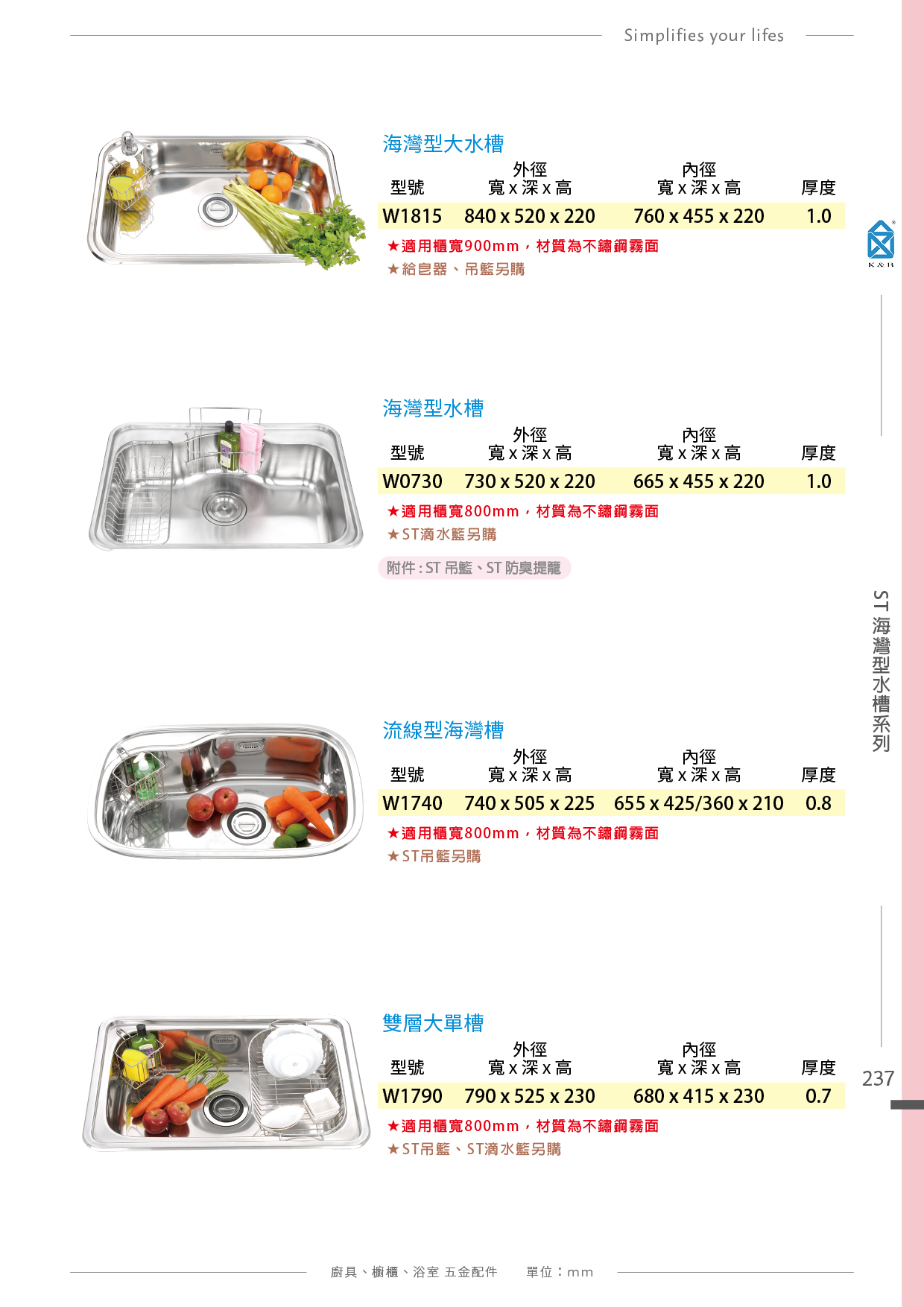 P.234~238 不鏽鋼水槽系列