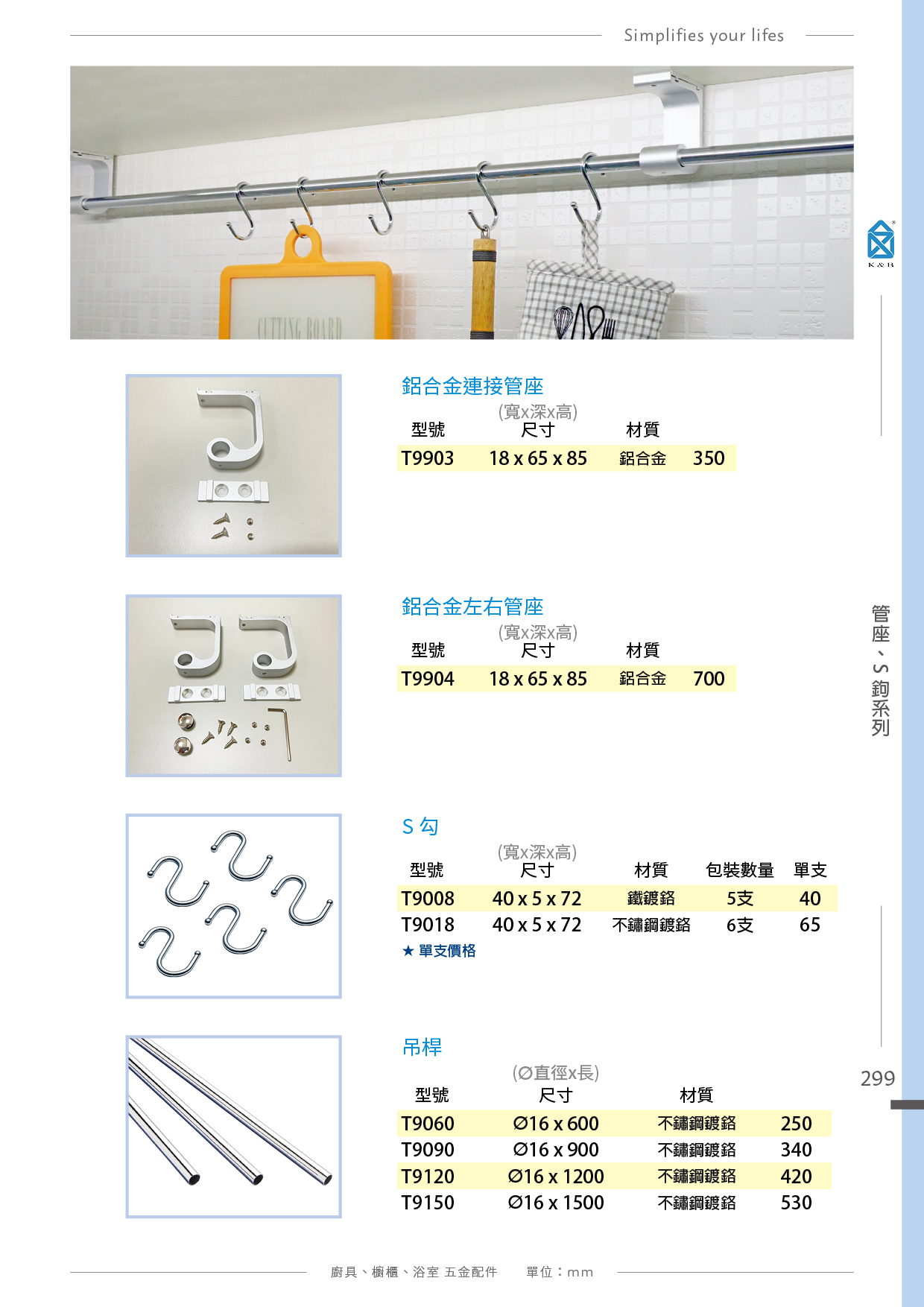 P288-307 K&B 易利鉤、圓桿壁掛