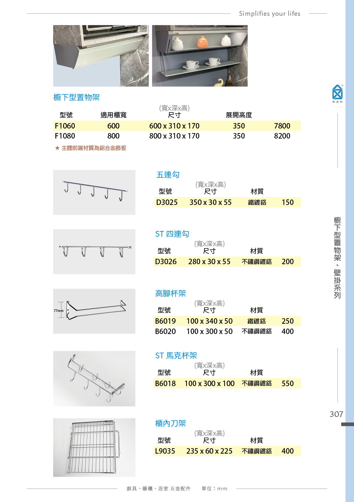 P288-307 K&B 易利鉤、圓桿壁掛